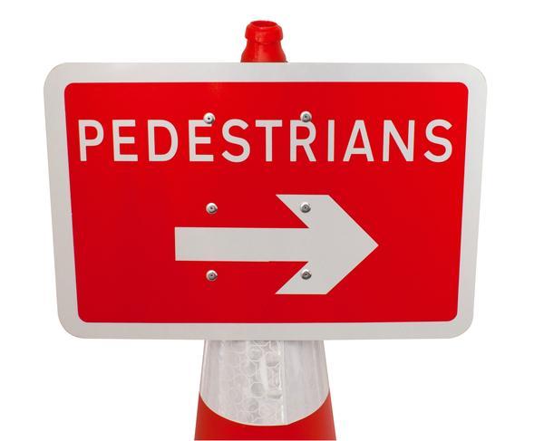 Plastic Cone Signs: Pedestrians Arrow Right - Orbit - Temporary Road Signs - Lapwing UK