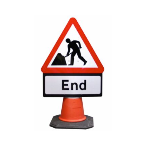 Plastic Cone Signs: Men At Work End - Orbit - Temporary Road Signs - Lapwing UK