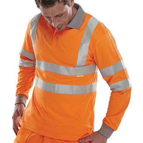 Class 3 Long Sleeved Orange Hi Viz Polo Shirt - Azured - Rail Spec - Lapwing UK