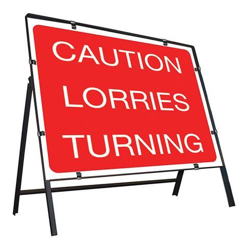 Metal Road Sign Caution Lorries Turning - Orbit - Temporary Road Signs - Lapwing UK