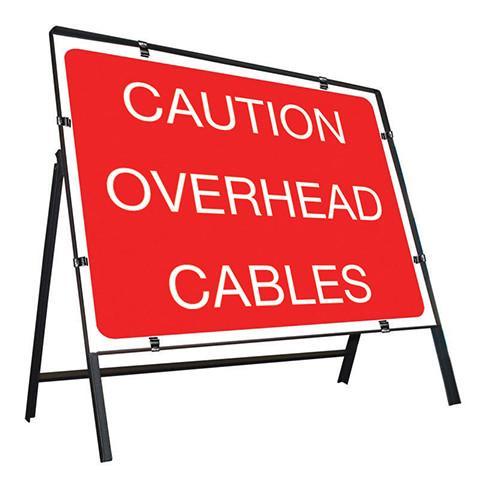 Metal Road Sign Caution Overhead Cables - Orbit - Temporary Road Signs - Lapwing UK