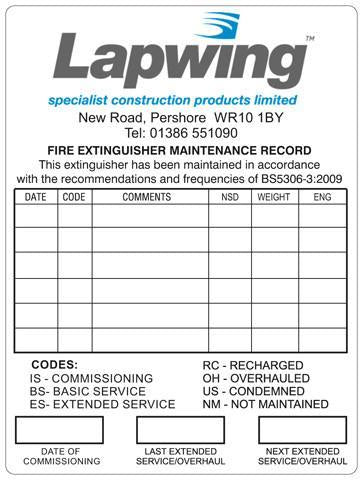 Fire Extinguisher Service Inspection Sticker - Orbit - Fire Protection - Lapwing UK